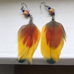 Bright yellow feather earrings